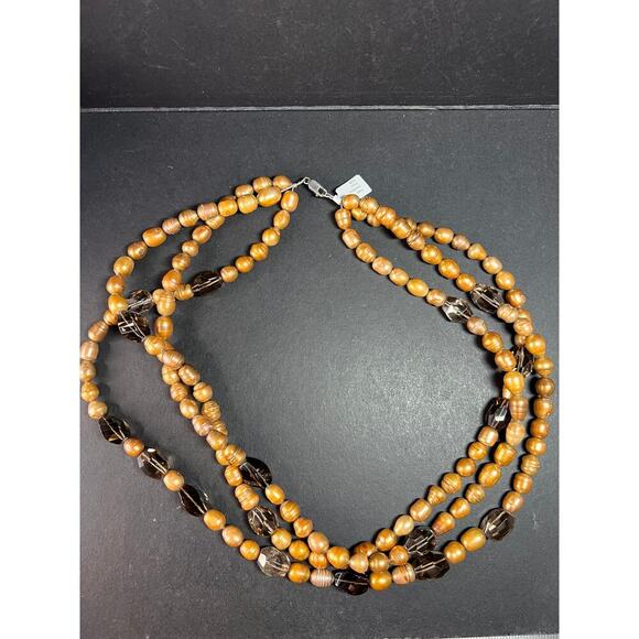 NEW smoky quartz and pearl multi strand necklace with sterling silver clasp - Picture 4 of 16